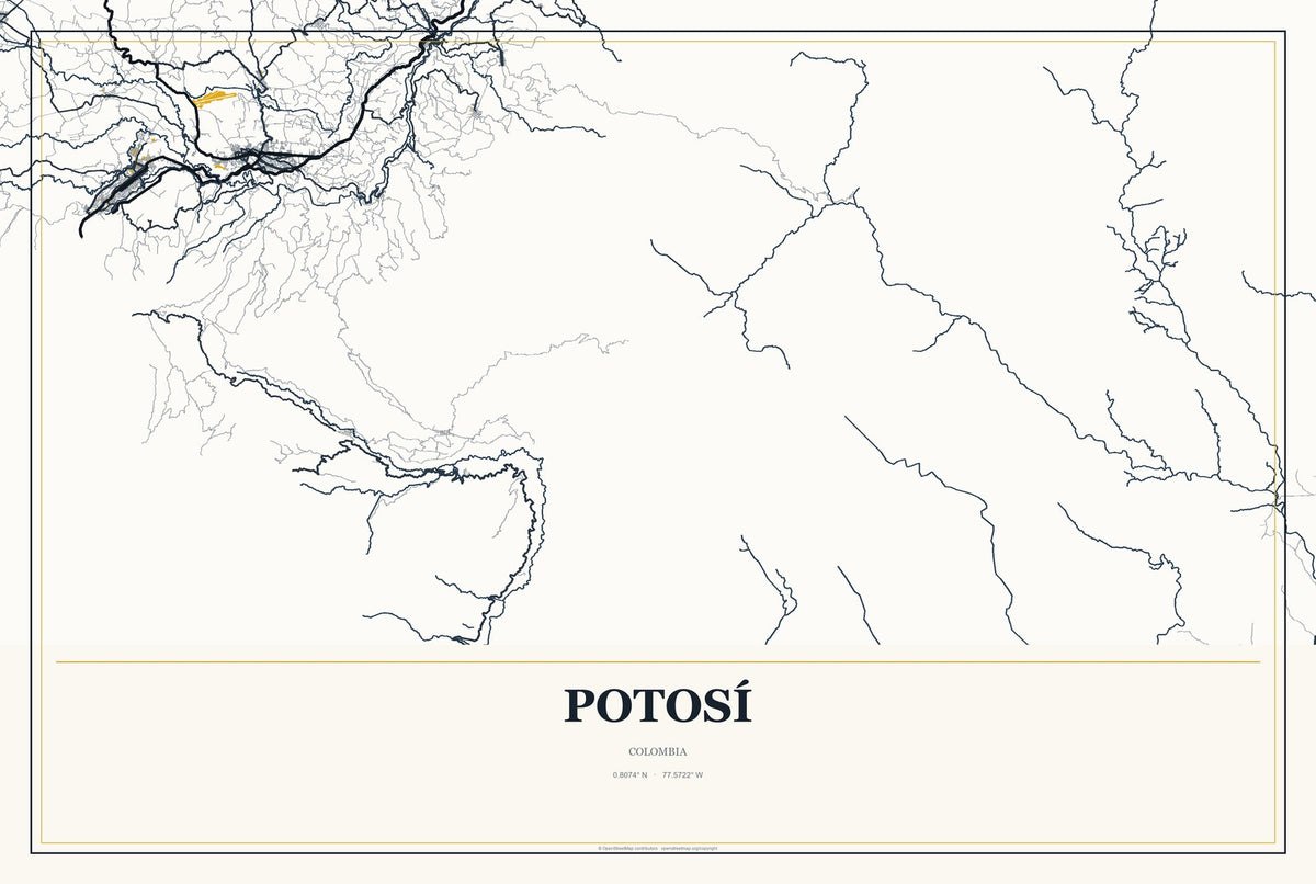 Potosí, Colombia City Map Aluminum Sign in Citrine Modern style