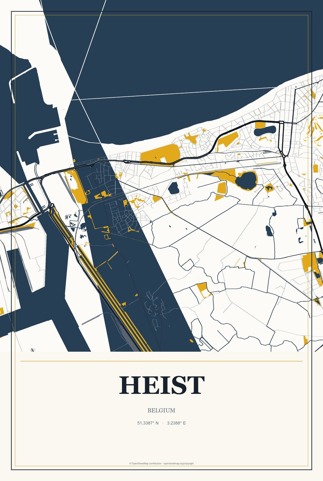 Heist, Belgium City Map Aluminum Sign in Citrine Modern style