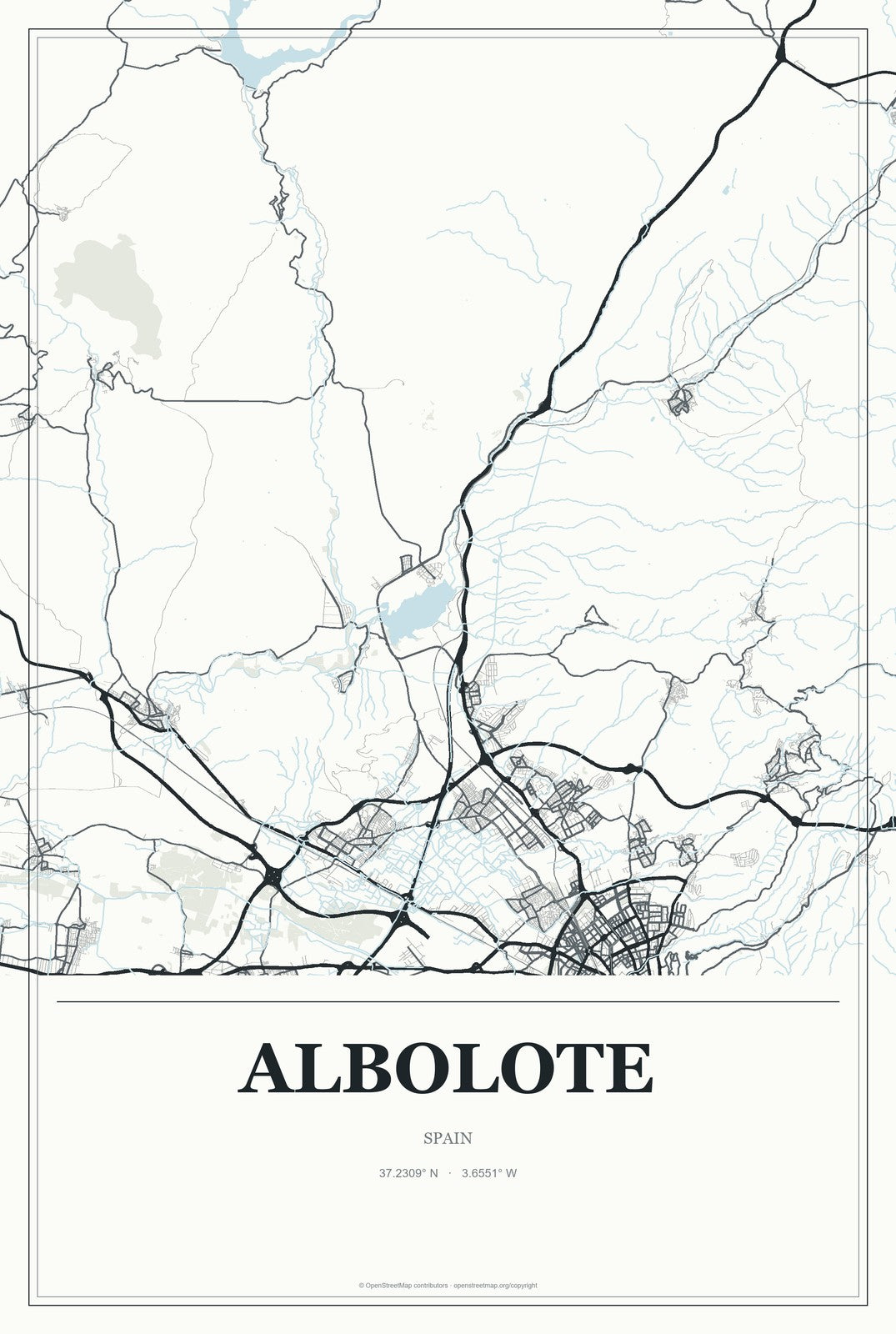 Albolote, Spain City Map Aluminum Sign in Gallery Air style