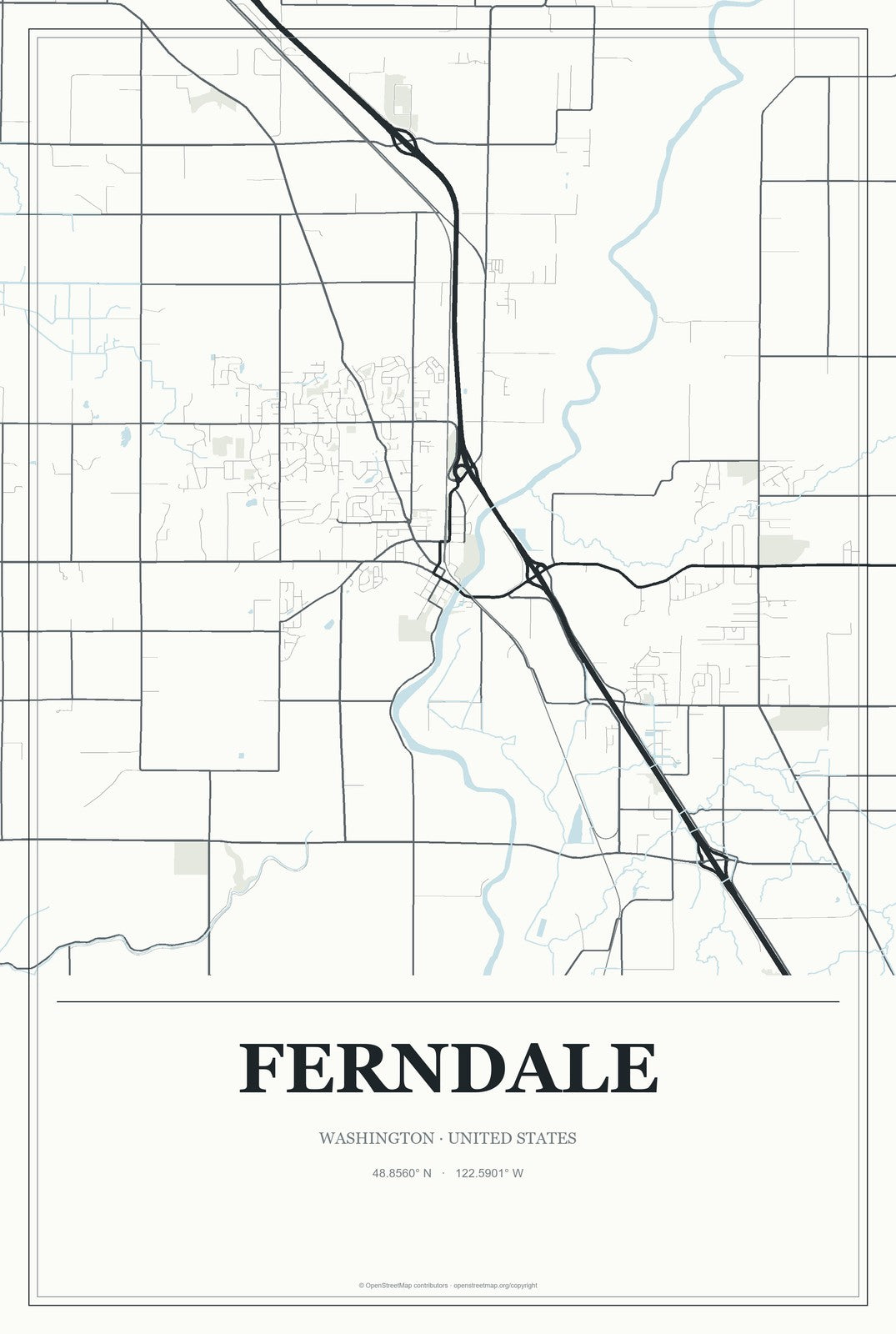 Ferndale, Washington City Map Aluminum Sign in Gallery Air style