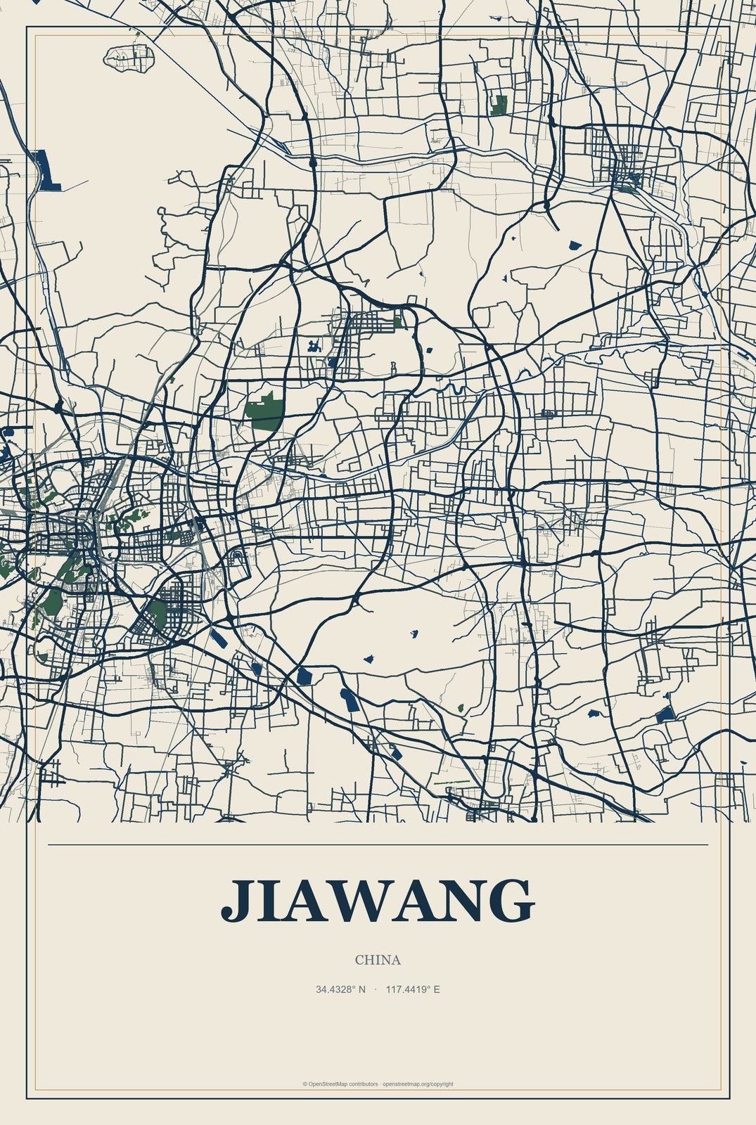 Jiawang, China City Map Aluminum Sign in Coastal Cutout style