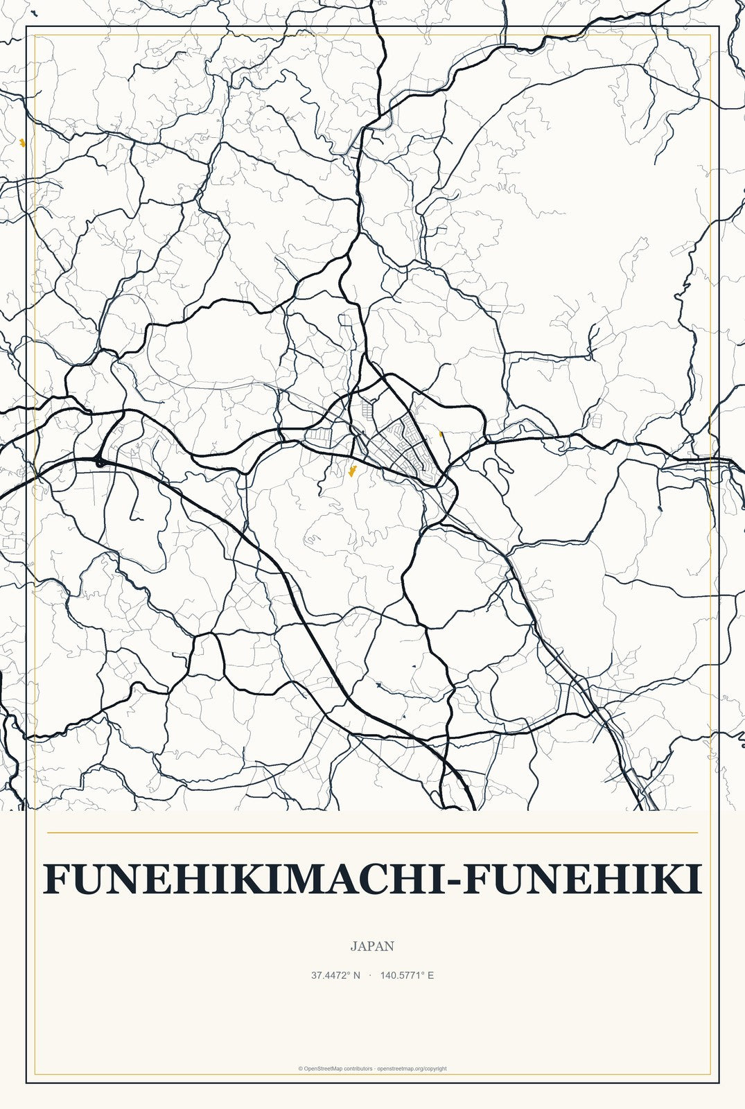 Funehikimachi-funehiki, Japan City Map Aluminum Sign in Citrine Modern style