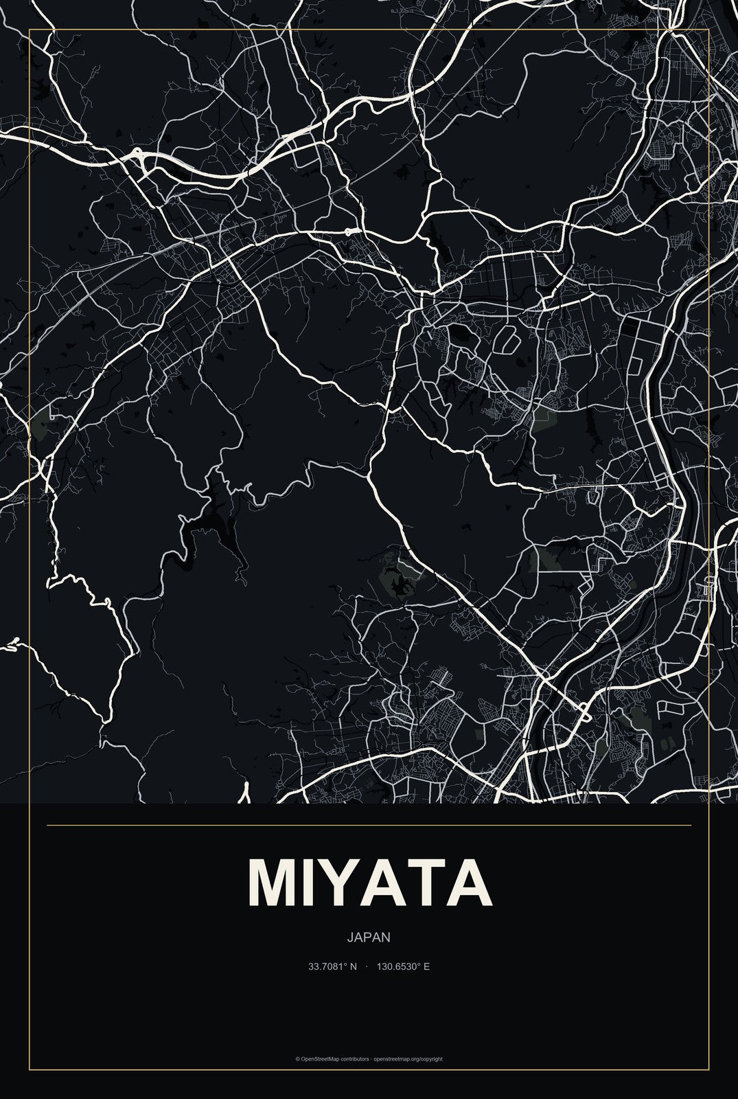 Miyata, Japan City Map Aluminum Sign in Metropolitan Noir style