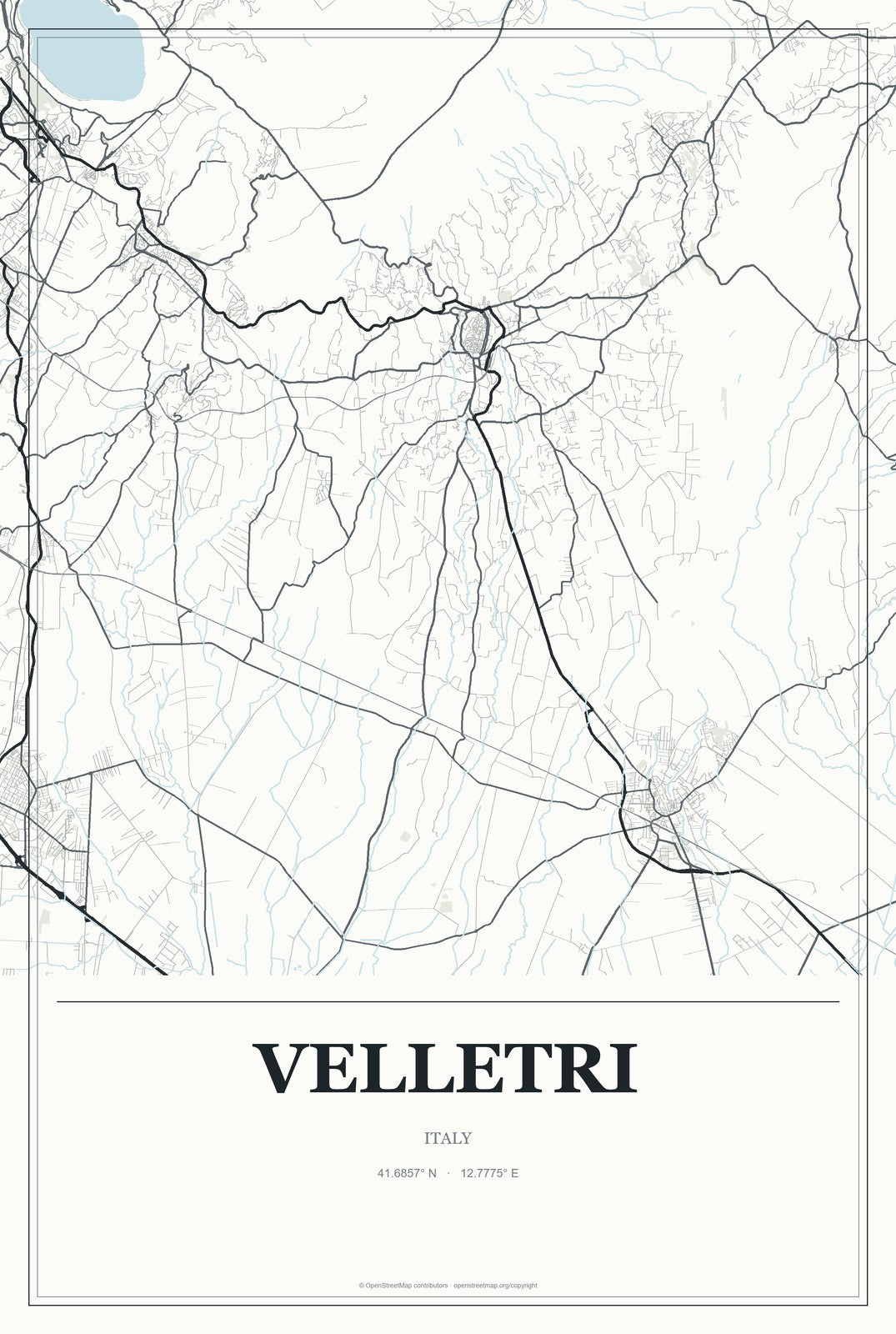 Velletri, Italy City Map Aluminum Sign in Gallery Air style