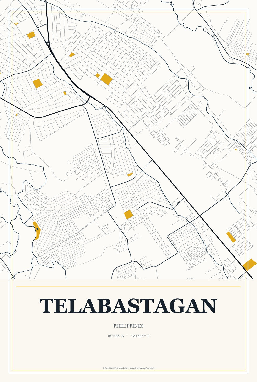 Telabastagan, Philippines City Map Aluminum Sign in Citrine Modern style