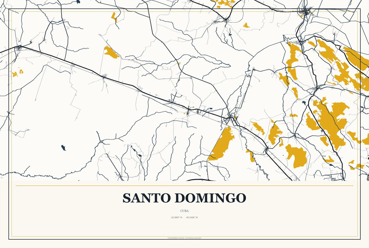 Santo Domingo, Cuba City Map Aluminum Sign in Citrine Modern style
