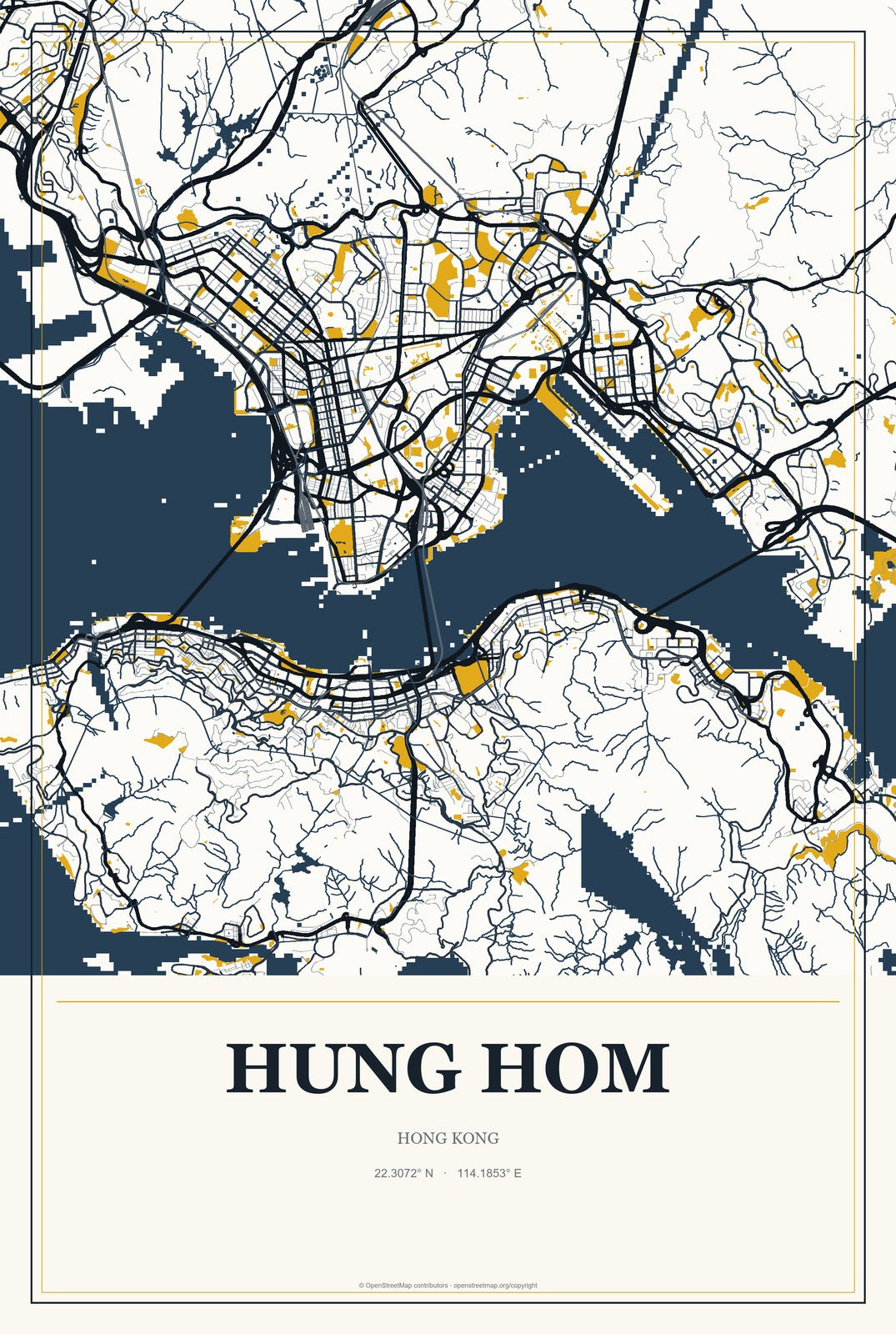 Hung Hom, Hong Kong City Map Aluminum Sign in Citrine Modern style