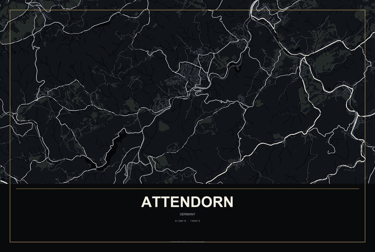 Attendorn, Germany City Map Aluminum Sign in Metropolitan Noir style