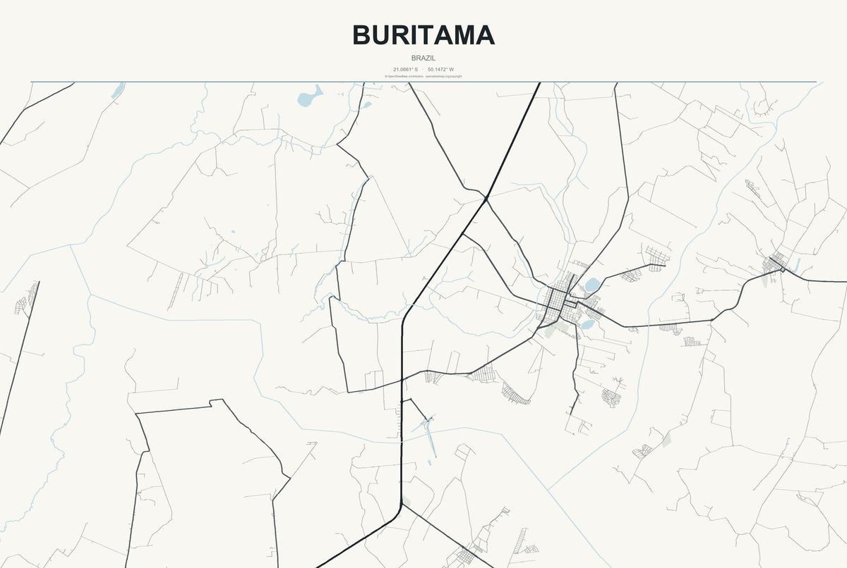 Buritama, Brazil City Map Aluminum Sign in Headline Atlas style