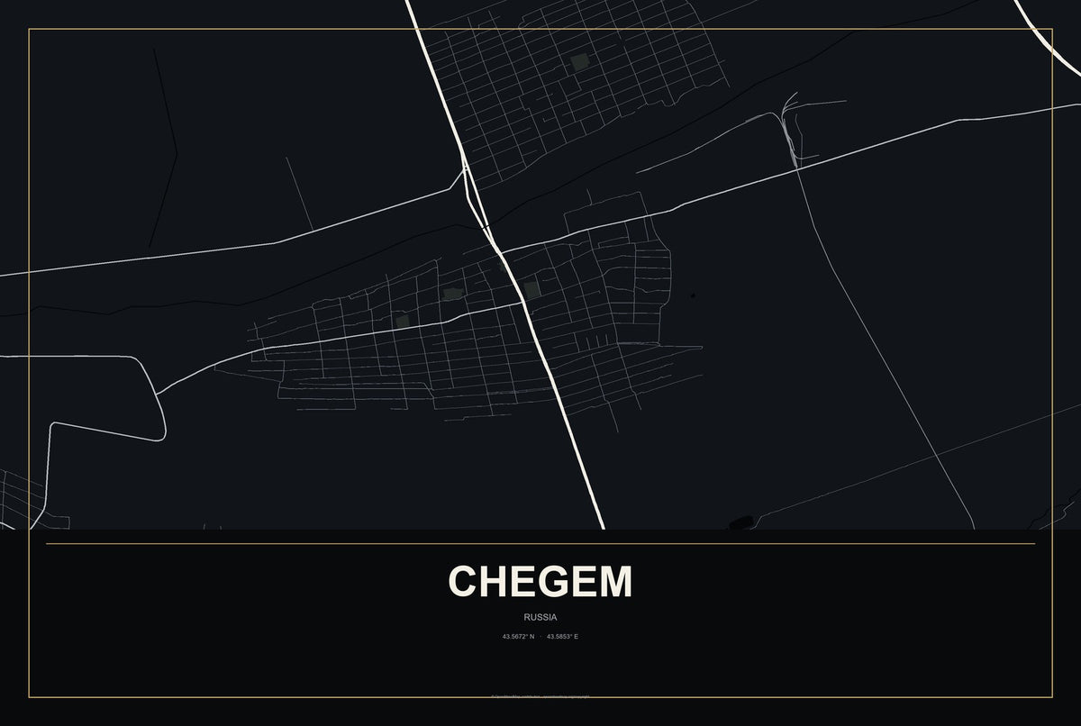 Chegem, Russia City Map Aluminum Sign in Metropolitan Noir style