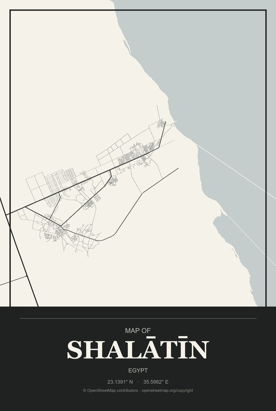 Shalātīn, Egypt City Map Aluminum Sign in Museum Plaque style