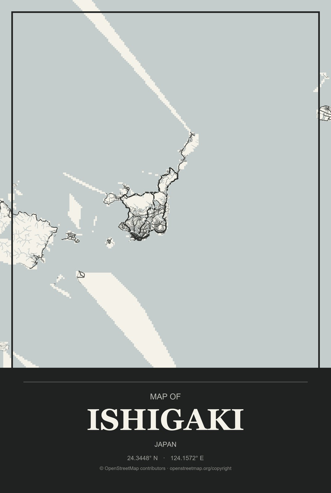 Ishigaki, Japan City Map Aluminum Sign in Museum Plaque style