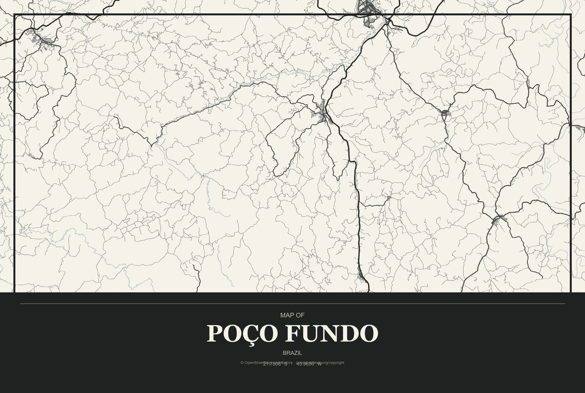 Poço Fundo, Brazil City Map Aluminum Sign in Museum Plaque style