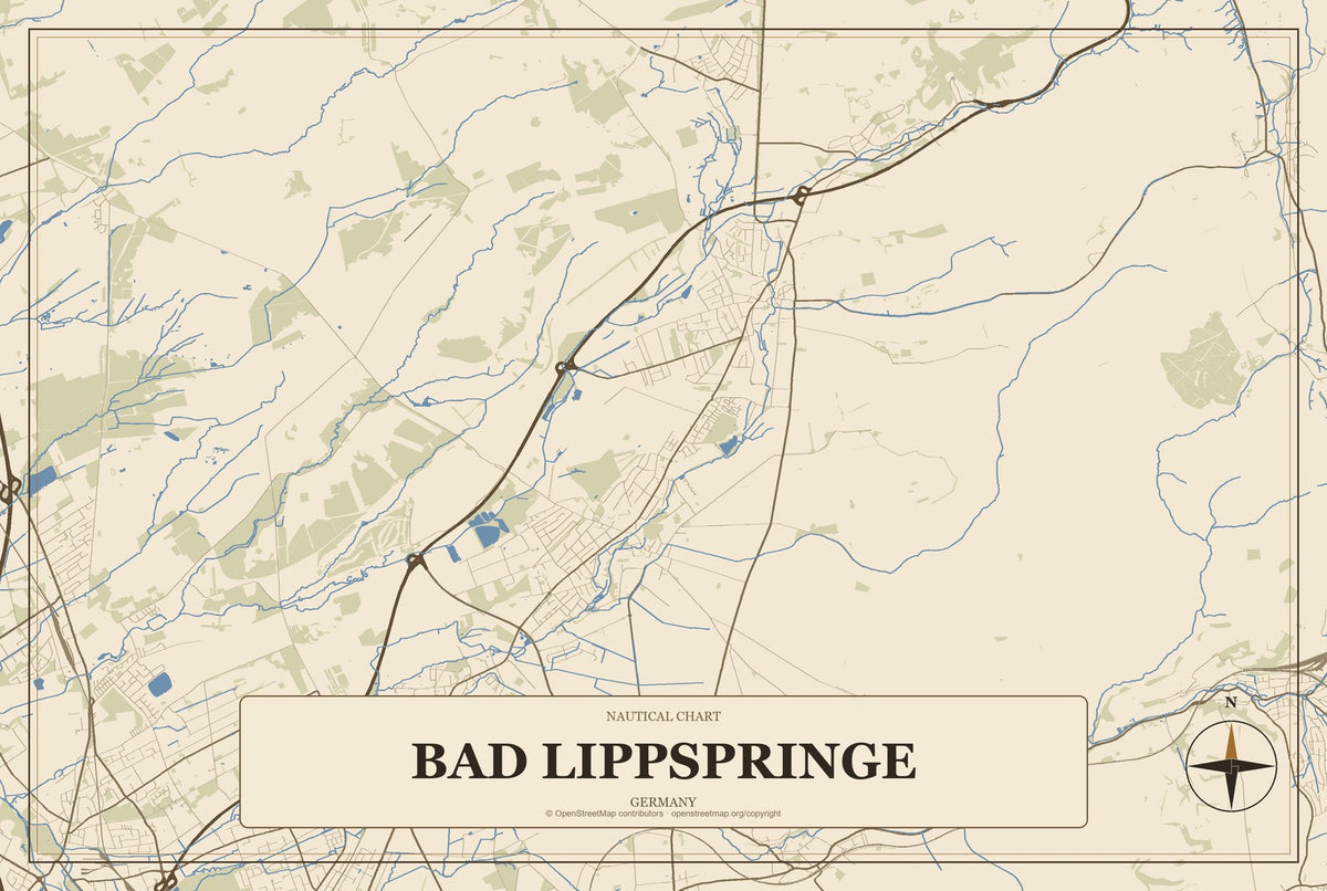 Bad Lippspringe, Germany City Map Aluminum Sign in Heritage Nautical style