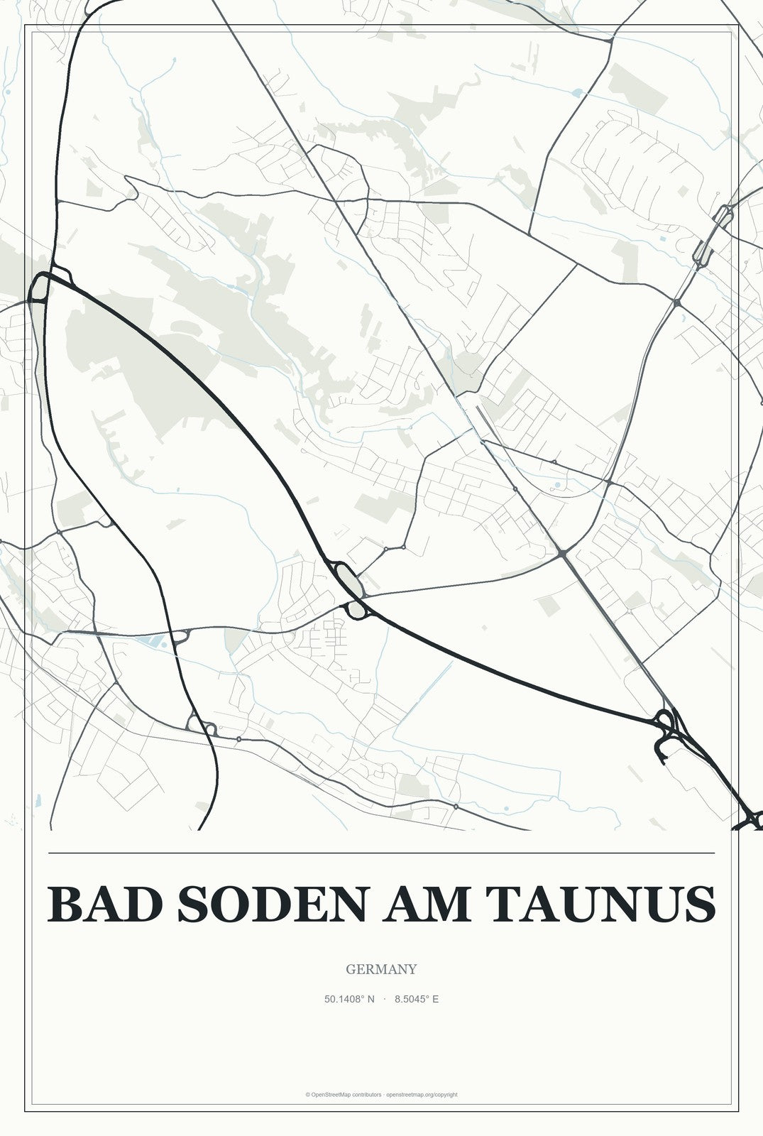 Bad Soden am Taunus, Germany City Map Aluminum Sign in Gallery Air style