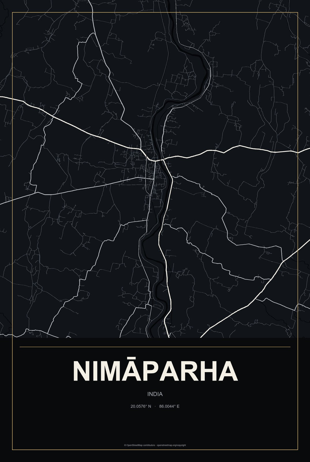 Nimāparha, India City Map Aluminum Sign in Metropolitan Noir style