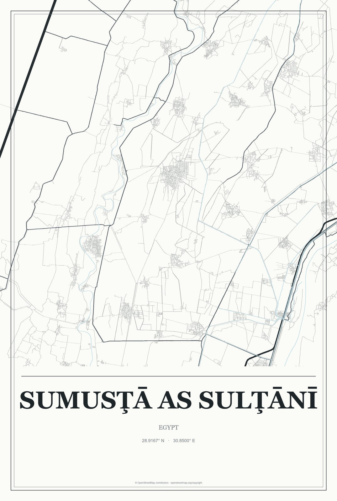 Sumusţā as Sulţānī, Egypt City Map Aluminum Sign in Gallery Air style
