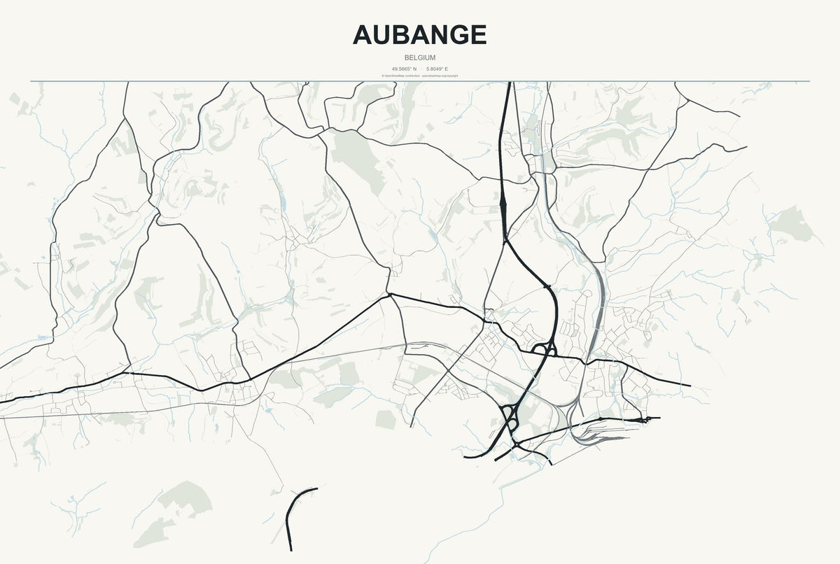 Aubange, Belgium City Map Aluminum Sign in Headline Atlas style