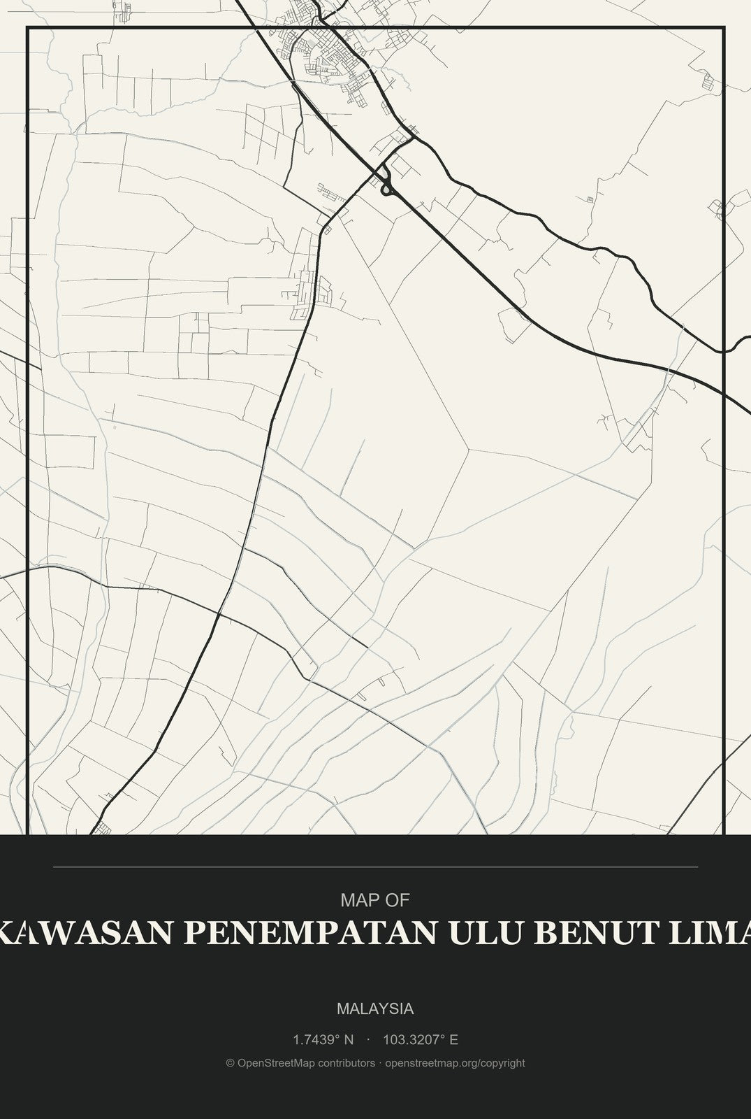 Kawasan Penempatan Ulu Benut Lima, Malaysia City Map Aluminum Sign in Museum Plaque style