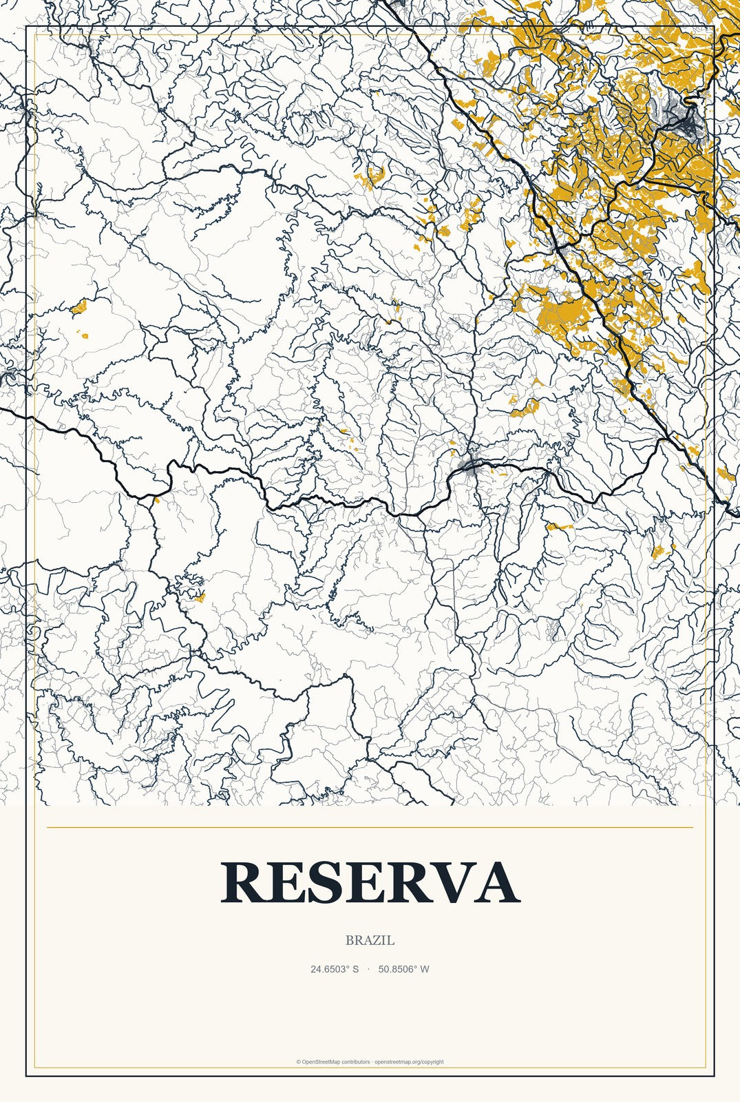 Reserva, Brazil City Map Aluminum Sign in Citrine Modern style