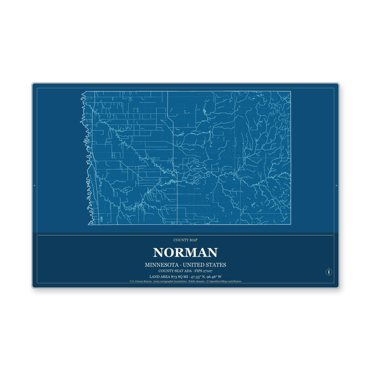Norman County, Minnesota Map Aluminum Sign in Harbor Cobalt style