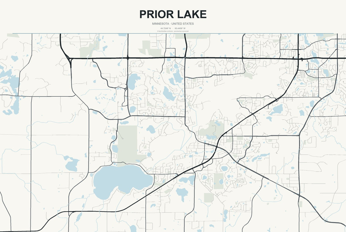 Prior Lake, Minnesota City Map Aluminum Sign in Headline Atlas style