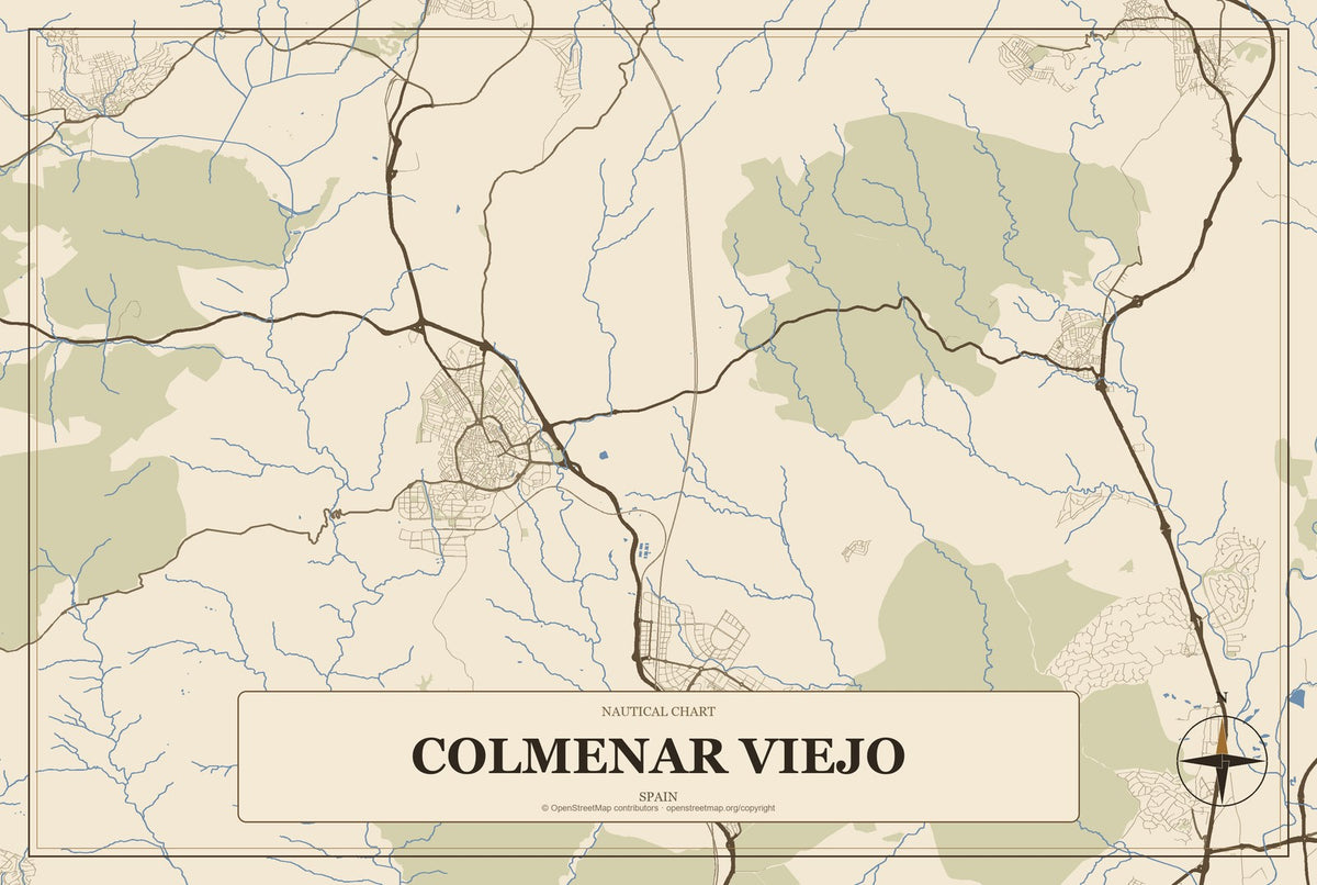 Colmenar Viejo, Spain City Map Aluminum Sign in Heritage Nautical style