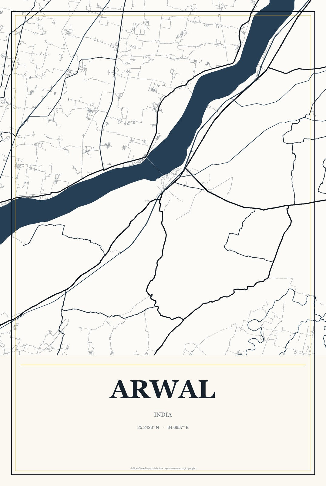 Arwal, India City Map Aluminum Sign in Citrine Modern style