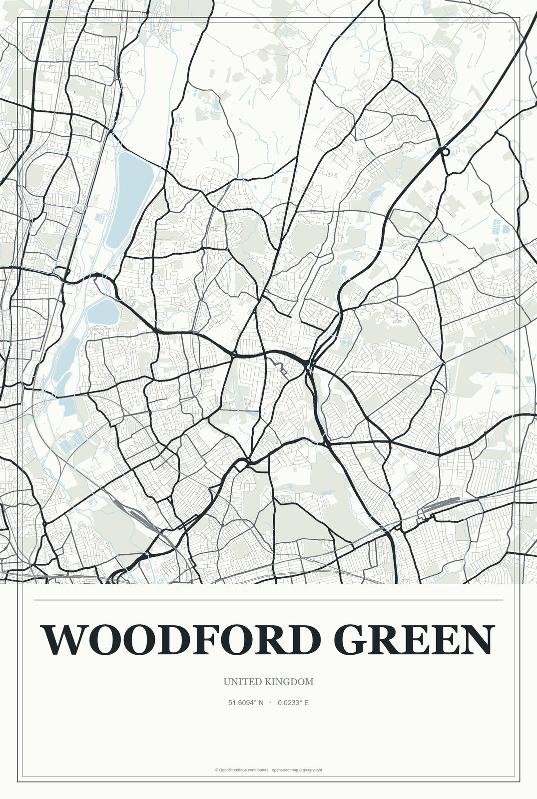 Woodford Green, United Kingdom City Map Aluminum Sign in Gallery Air style
