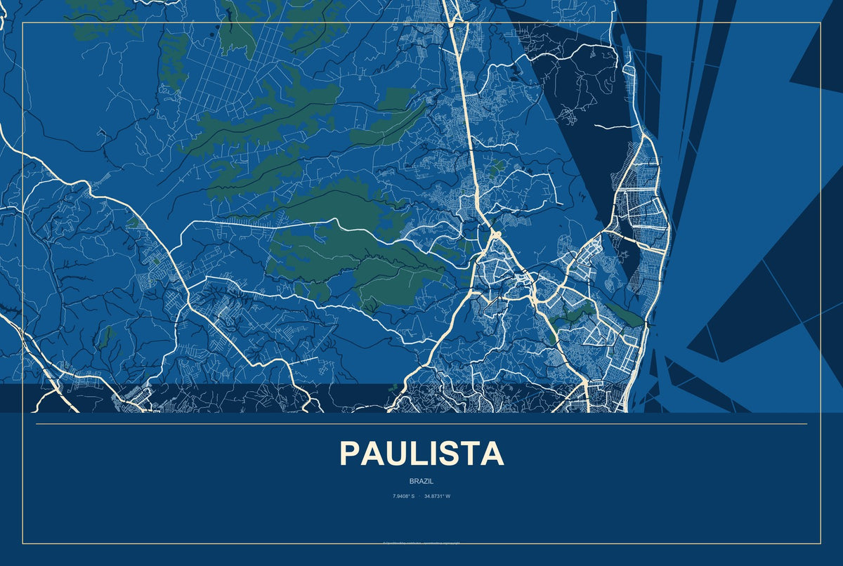 Paulista, Pernambuco, Brazil City Map Aluminum Sign in Harbor Cobalt style