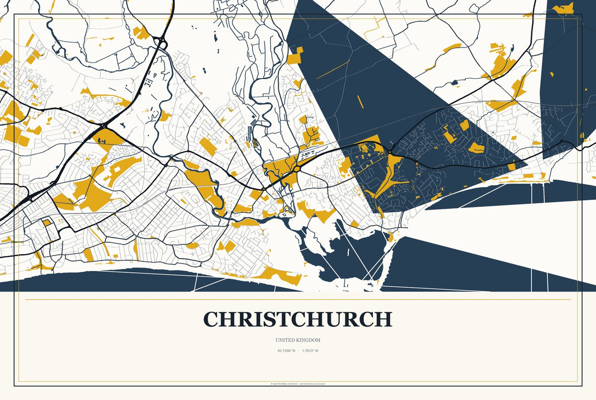 Christchurch, United Kingdom City Map Aluminum Sign in Citrine Modern style