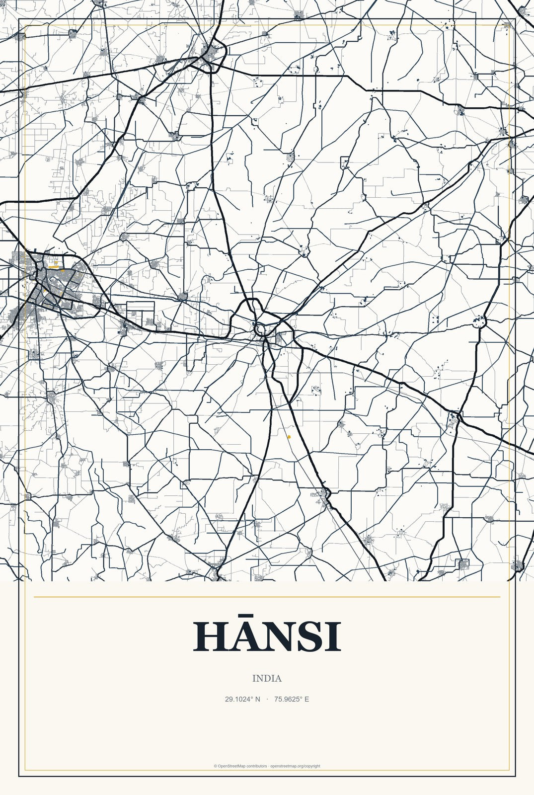 Hānsi, India City Map Aluminum Sign in Citrine Modern style