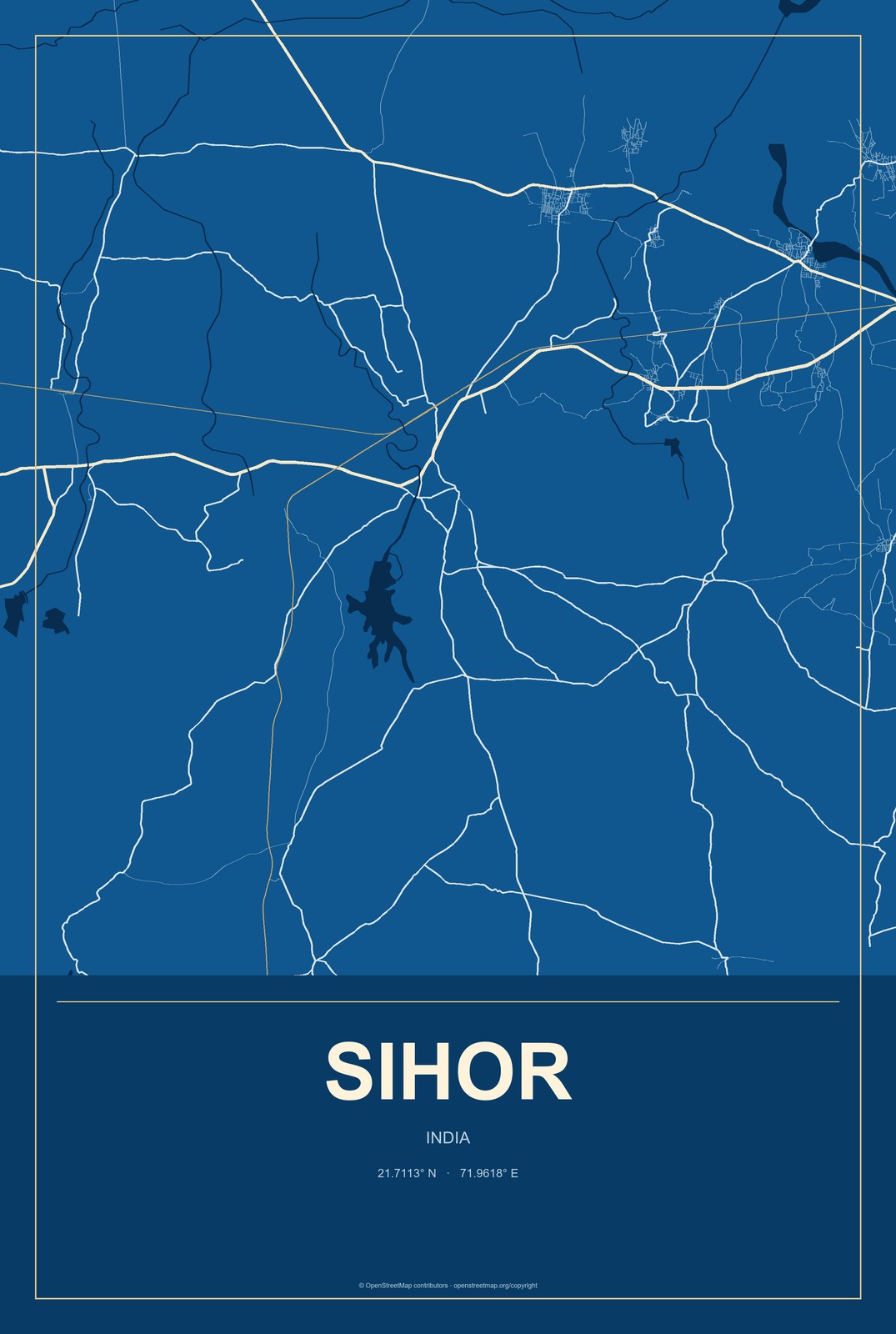 Sihor, India City Map Aluminum Sign in Harbor Cobalt style