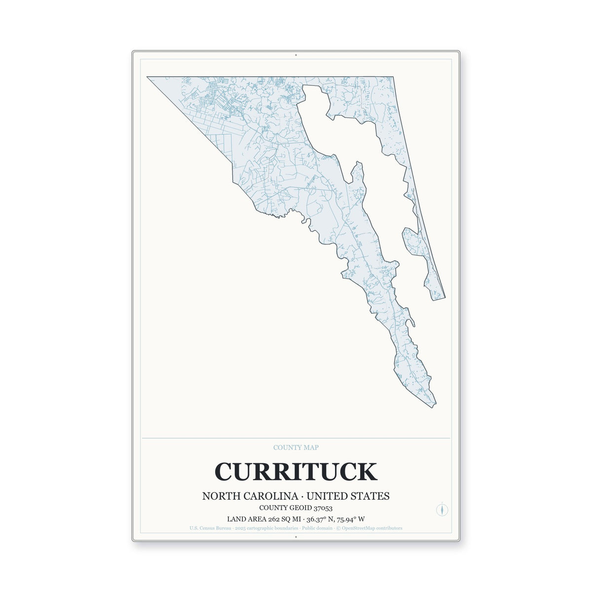 Currituck County, North Carolina Map Aluminum Sign in Gallery Air style