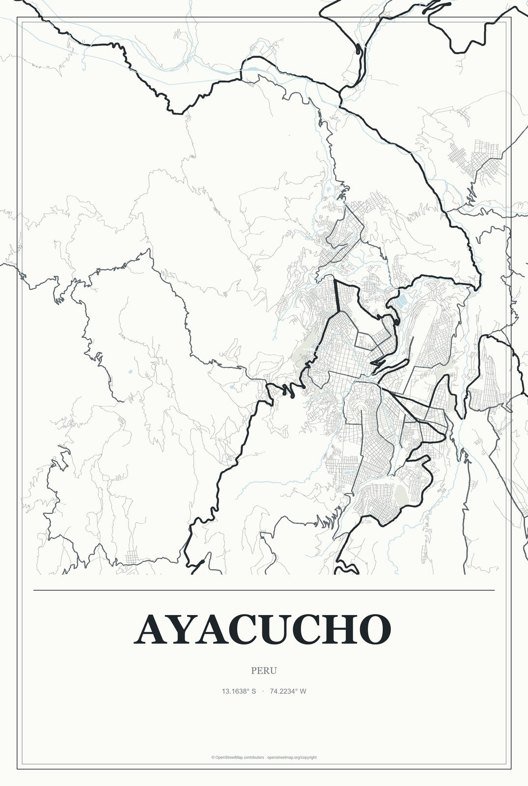 Ayacucho, Peru City Map Aluminum Sign in Gallery Air style