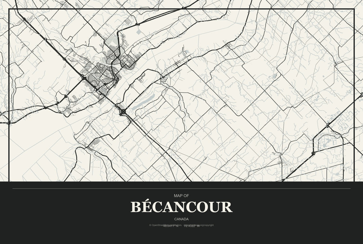 Bécancour, Canada City Map Aluminum Sign in Museum Plaque style