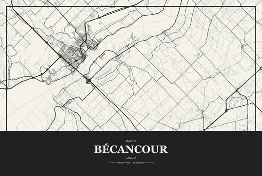 Bécancour, Canada City Map Aluminum Sign in Museum Plaque style