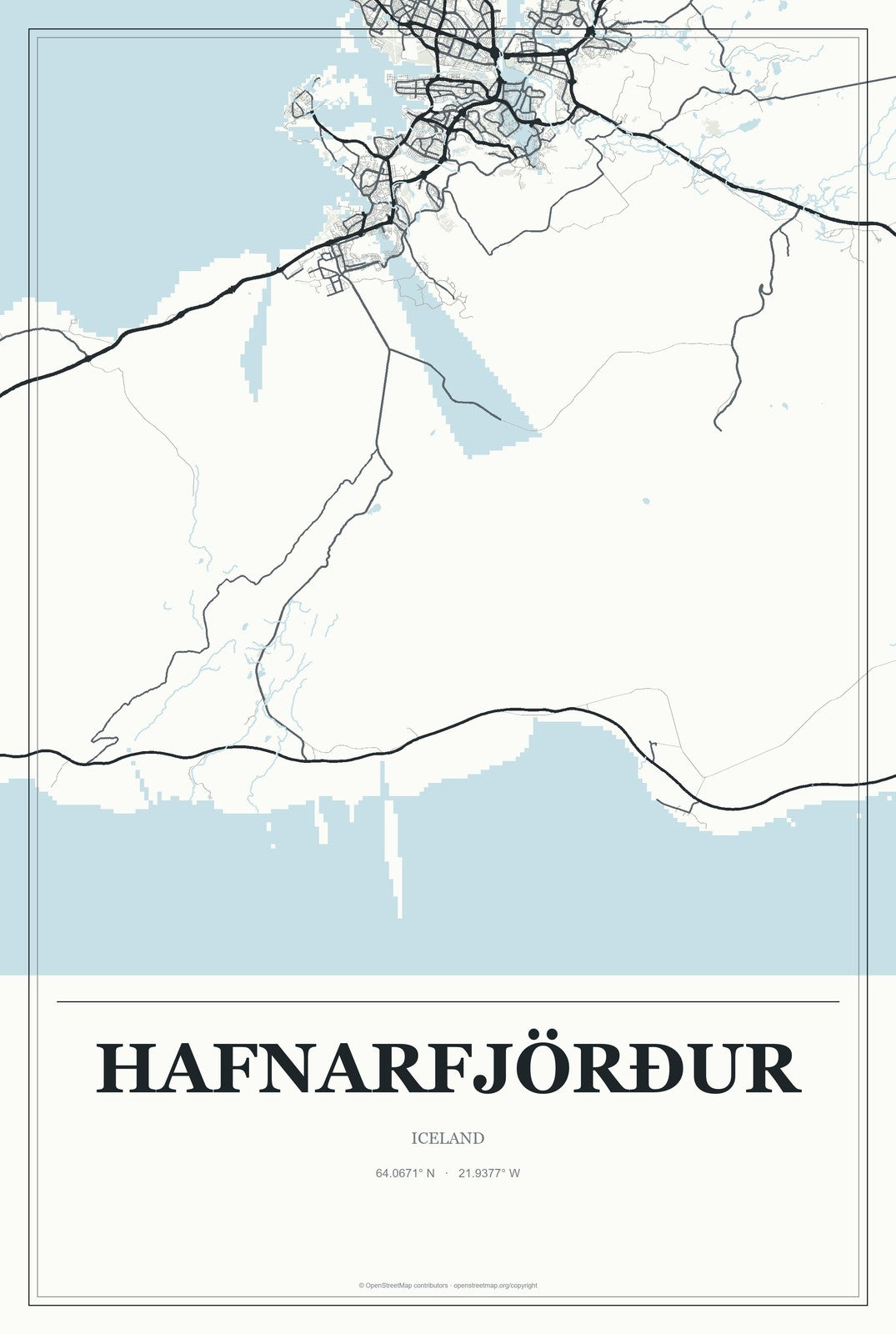 Hafnarfjörður, Iceland City Map Aluminum Sign in Gallery Air style