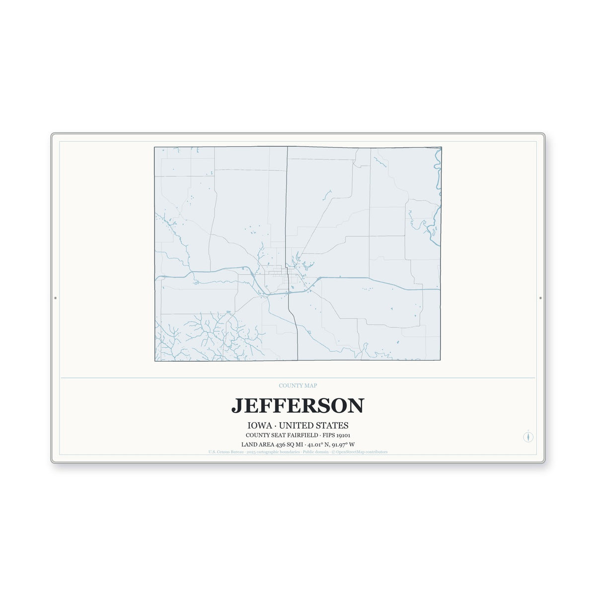Jefferson County, Iowa Map Aluminum Sign in Gallery Air style