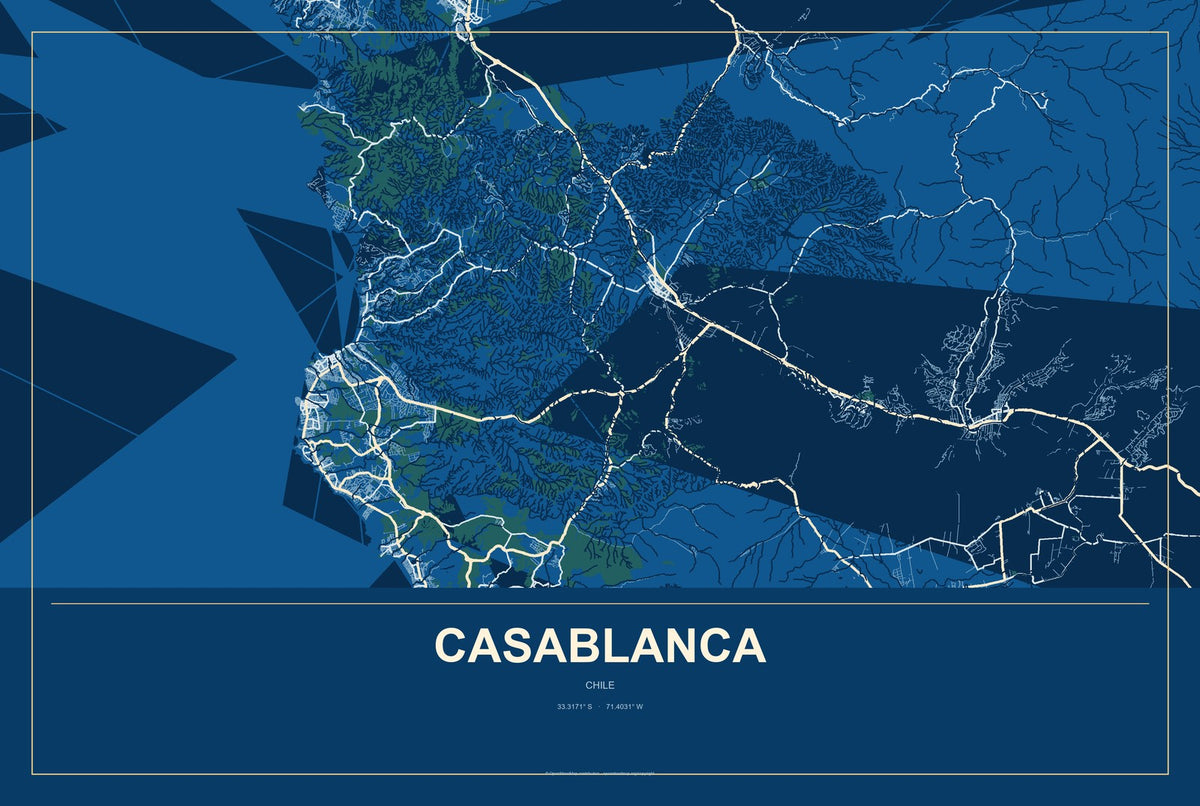Casablanca, Chile City Map Aluminum Sign in Harbor Cobalt style