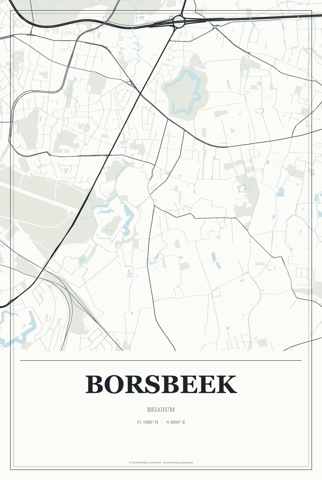 Borsbeek, Belgium City Map Aluminum Sign in Gallery Air style