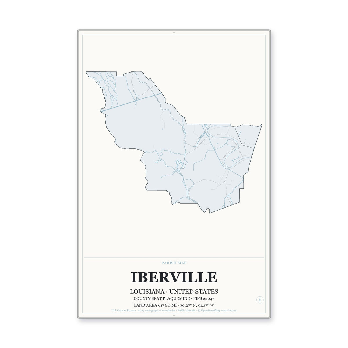 Iberville Parish, Louisiana Map Aluminum Sign in Gallery Air style