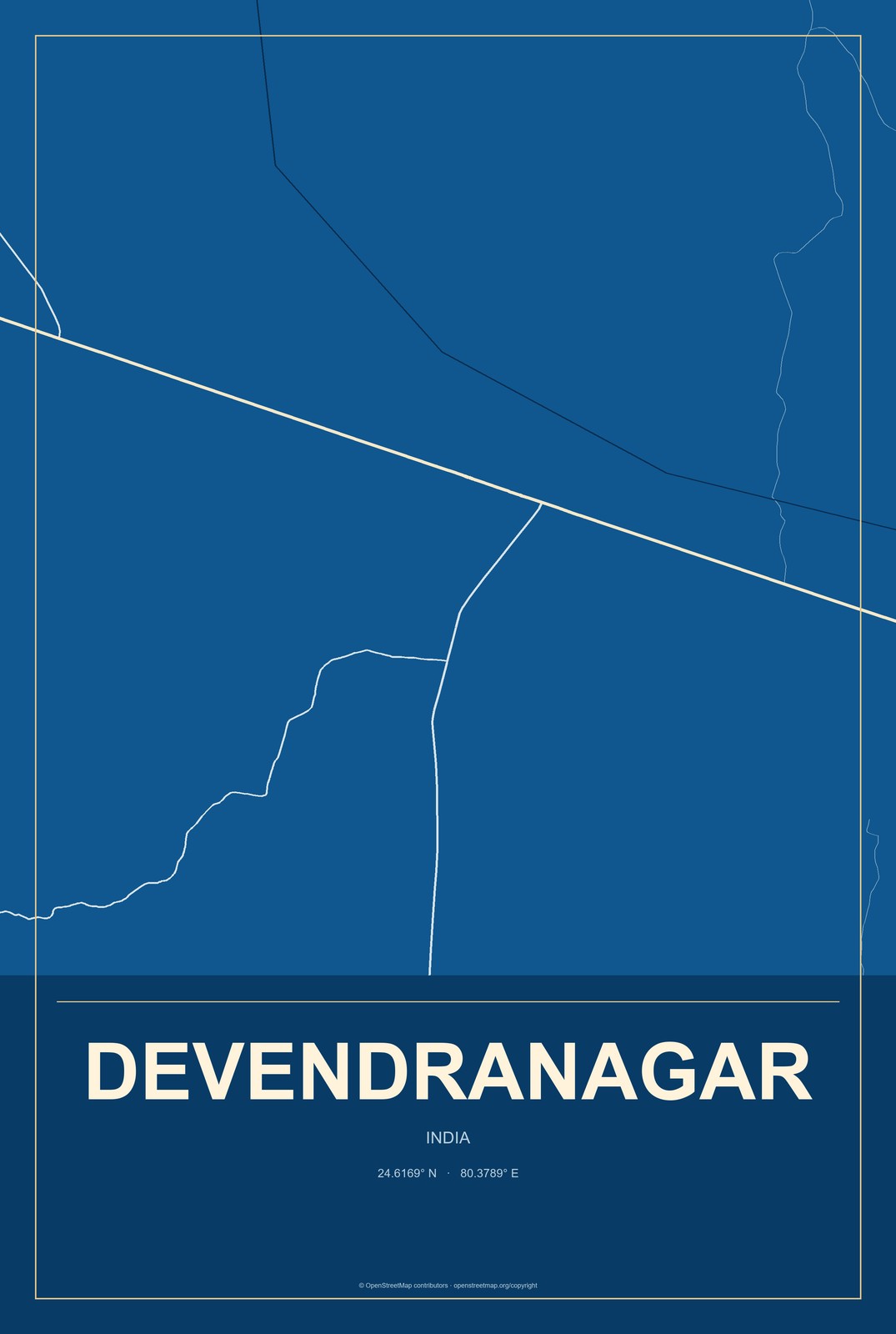 Devendranagar, India City Map Aluminum Sign in Harbor Cobalt style