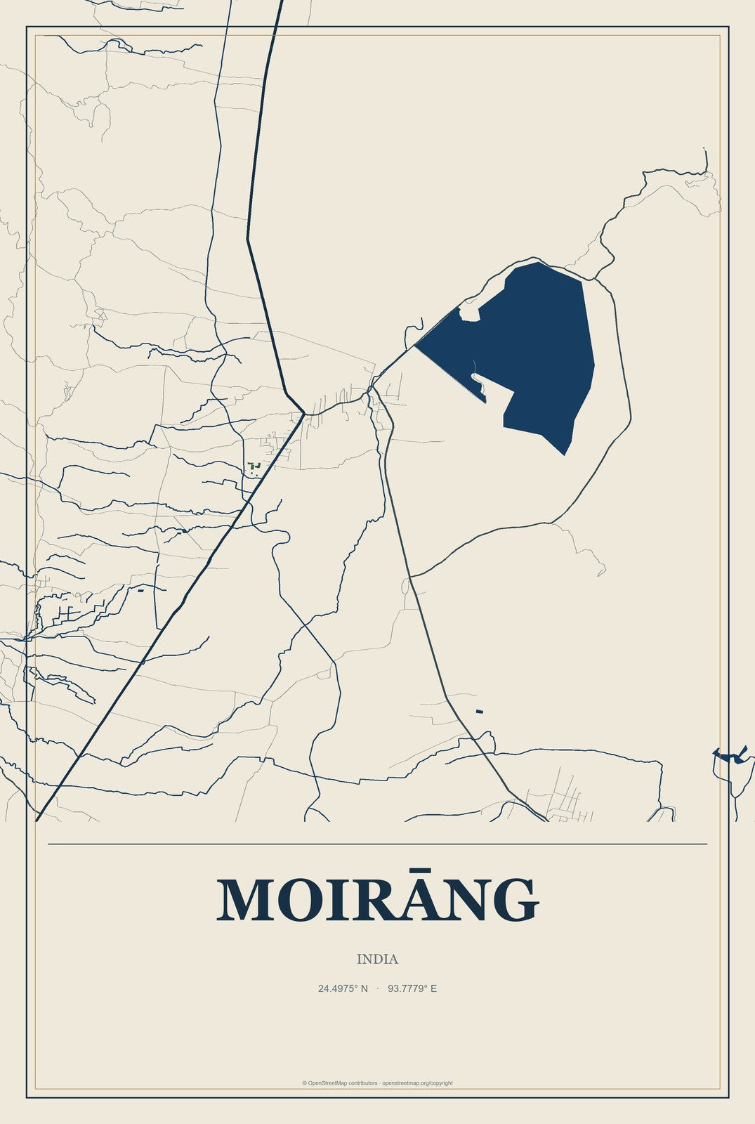 Moirāng, India City Map Aluminum Sign in Coastal Cutout style