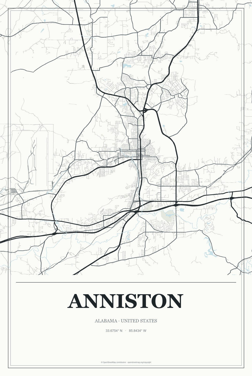 Anniston, Alabama City Map Aluminum Sign in Gallery Air style