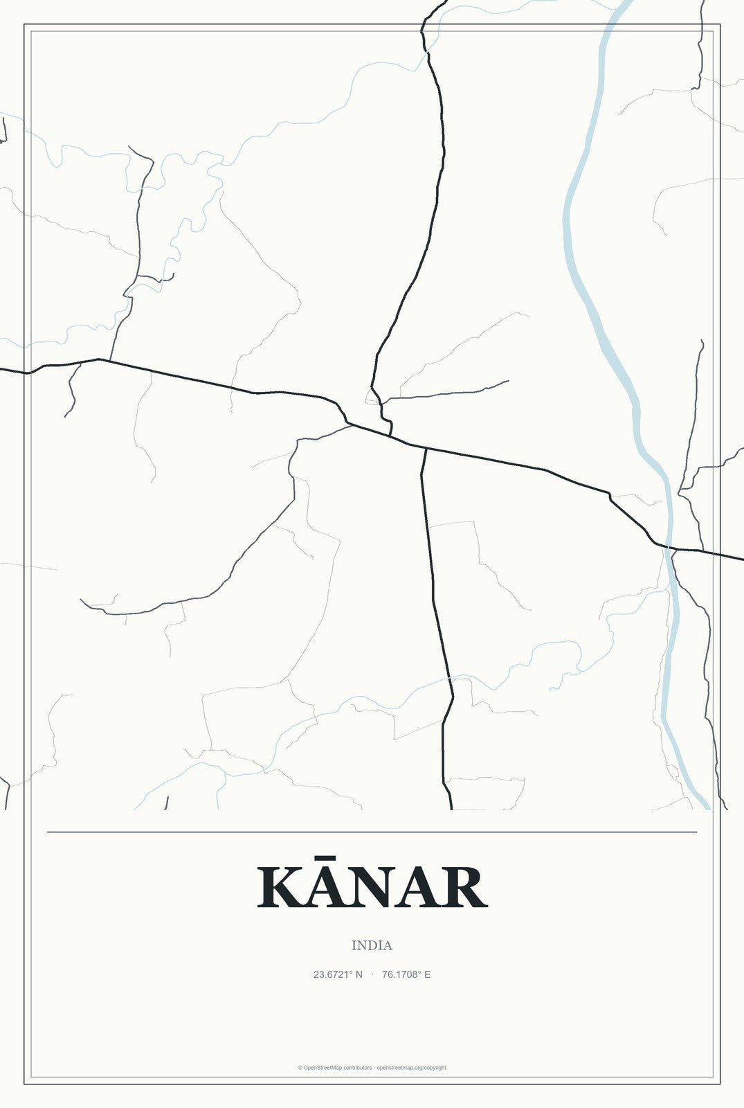 Kānar, India City Map Aluminum Sign in Gallery Air style