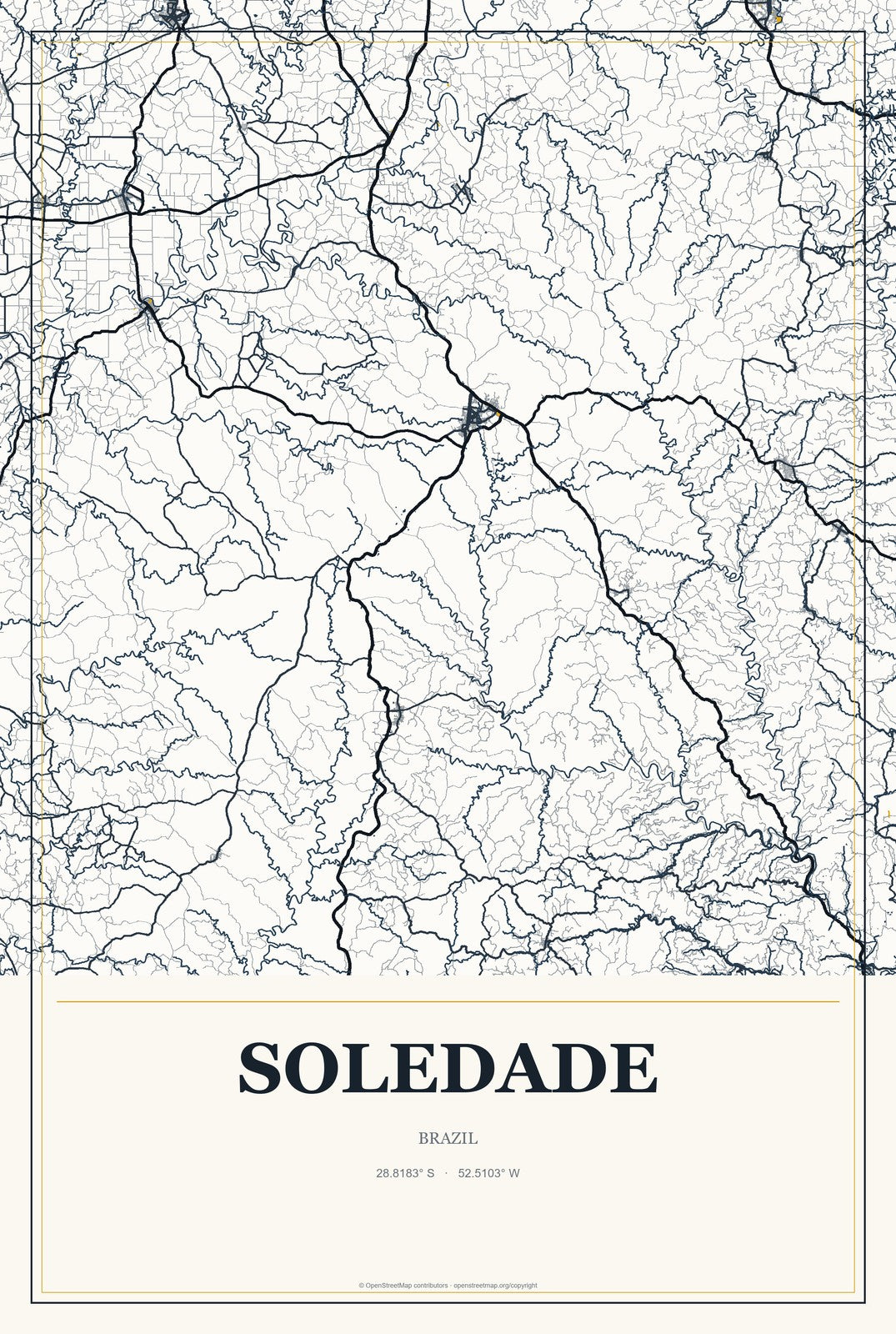 Soledade, Rio Grande do Sul, Brazil City Map Aluminum Sign in Citrine Modern style
