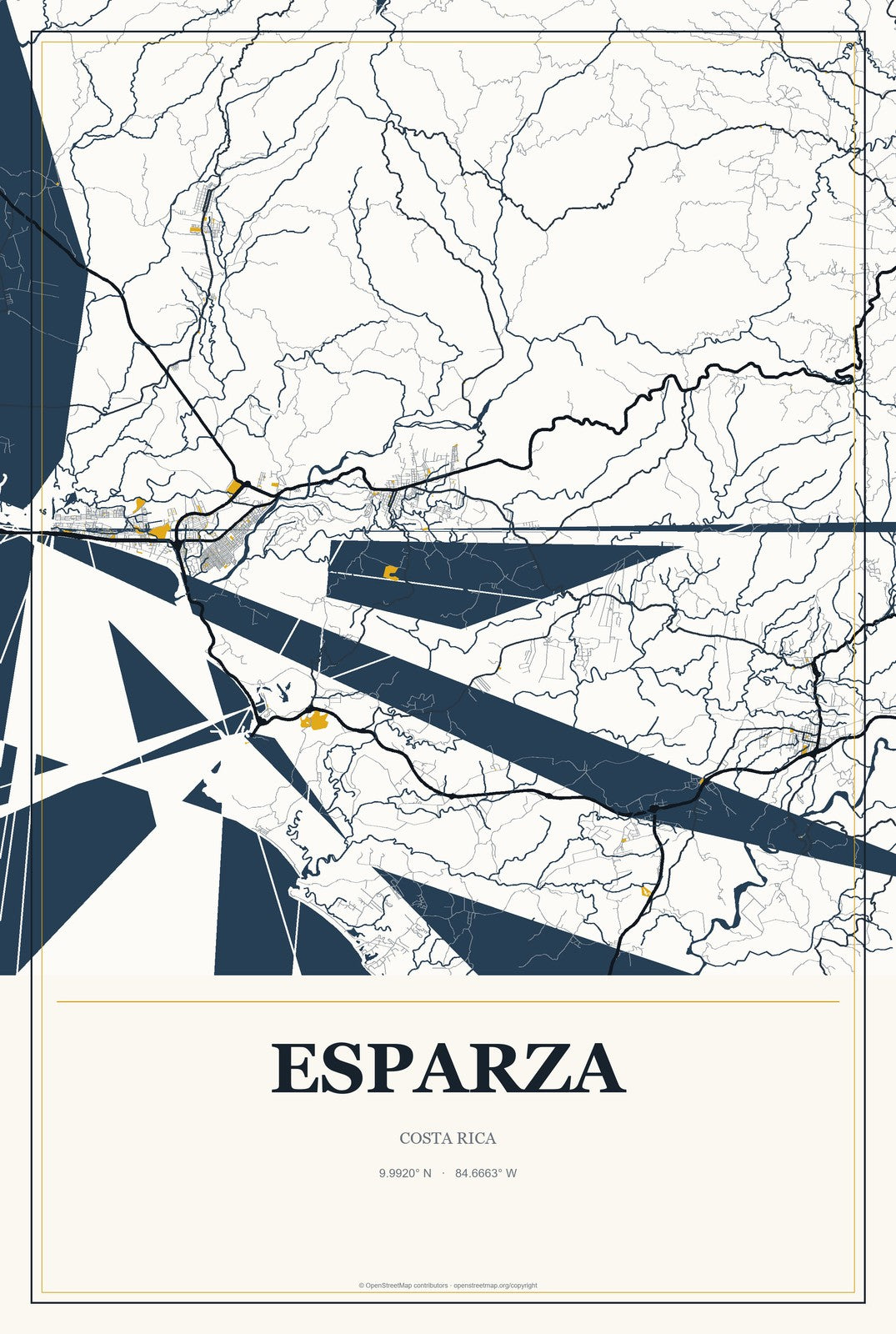 Esparza, Costa Rica City Map Aluminum Sign in Citrine Modern style