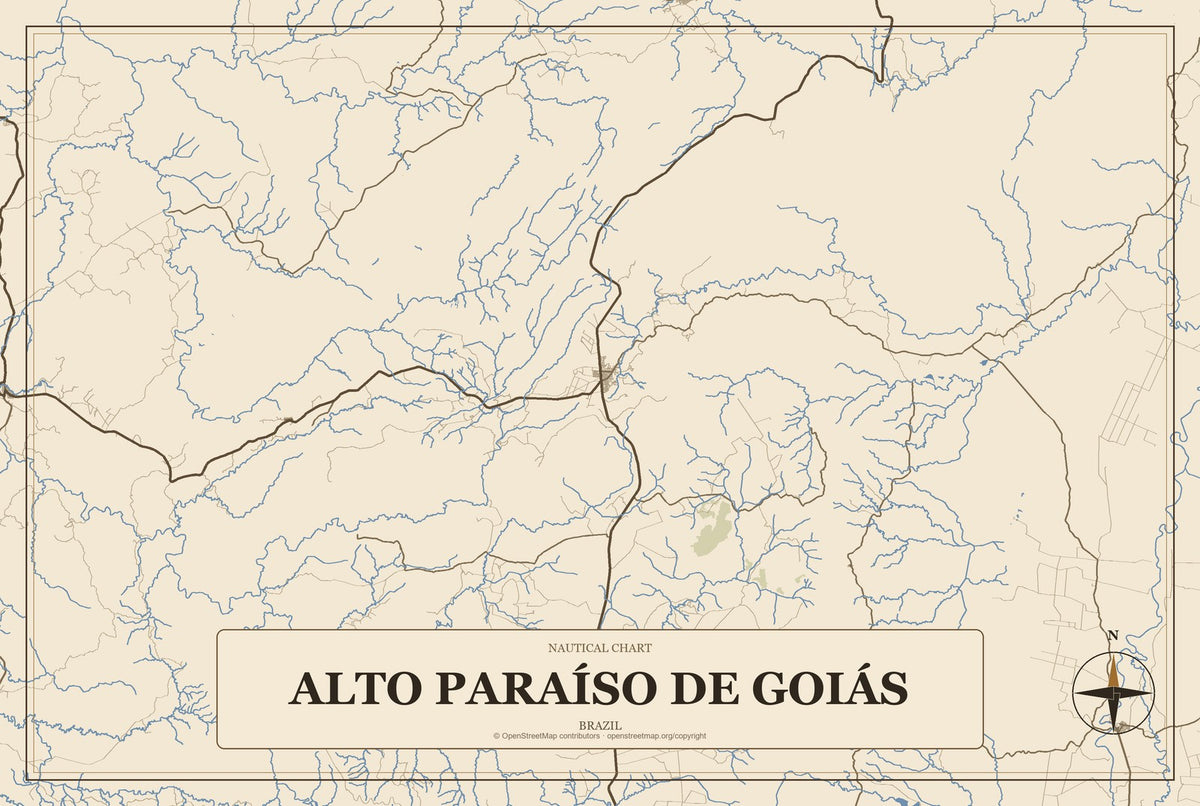 Alto Paraíso de Goiás, Brazil City Map Aluminum Sign in Heritage Nautical style