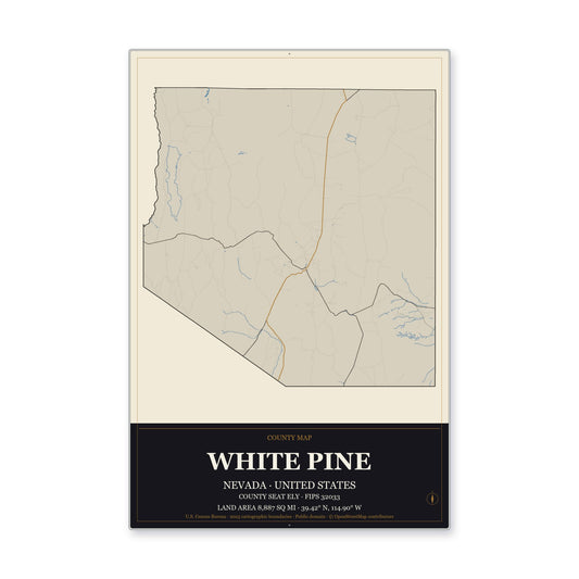 White Pine County, Nevada Map Aluminum Sign in Museum Plaque style